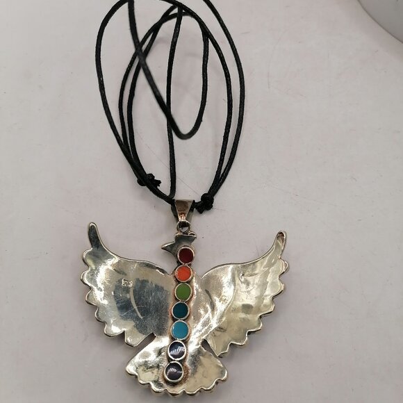 Unisex Handmade Alpaca Condor Oiedra Inlaid Necklace - Picture 3 of 7